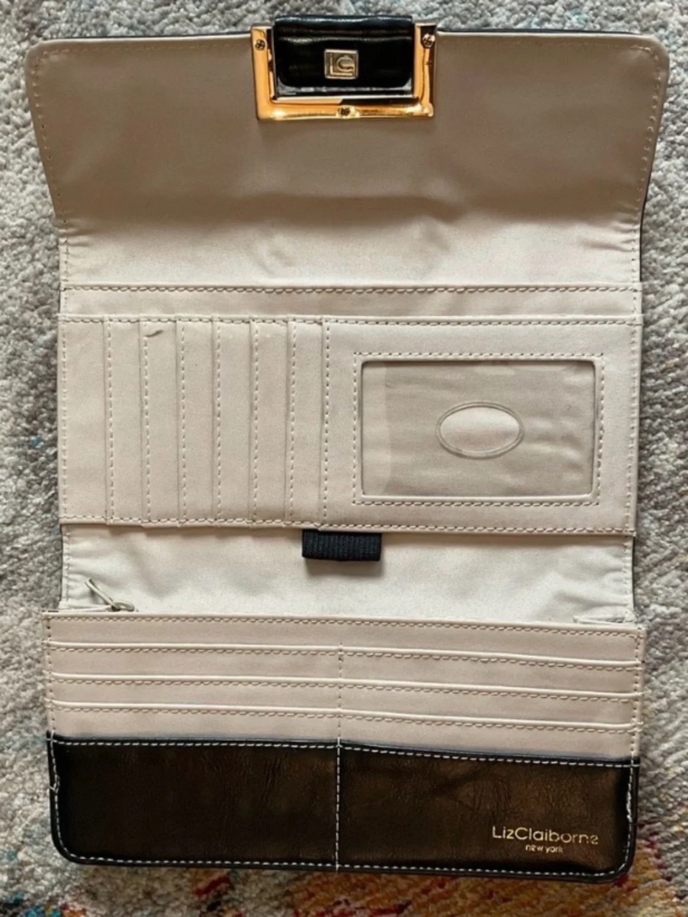 Liz Claiborne White and Black Leather-Accent Clutch